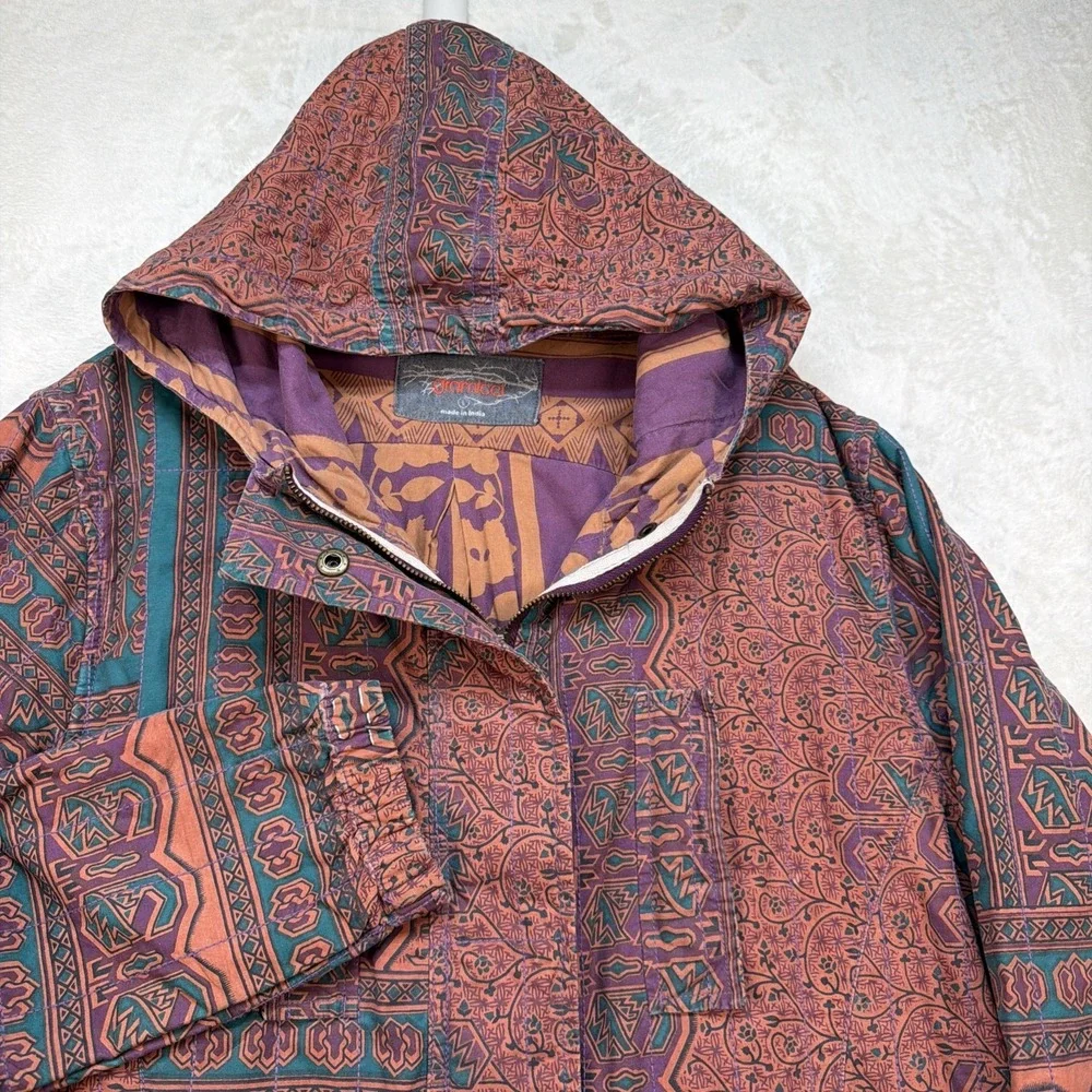 Gramicci Hooded Jacket Women's Large Tribal Boho Festival Tapestry Coat - Picture 2 of 14